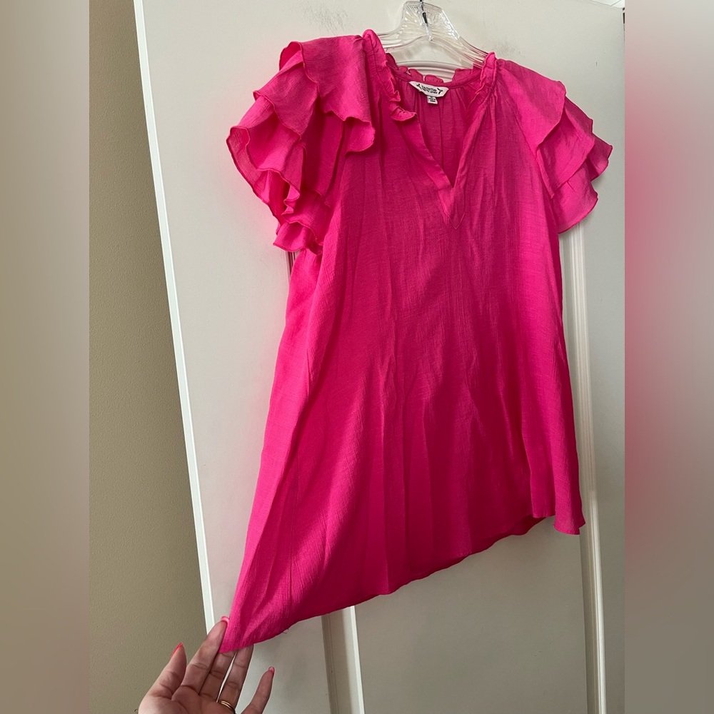 Nanette Lepore Fuchsia Ruffle Sleeve Blouse Women’s Size Medium - Picture 10 of 16